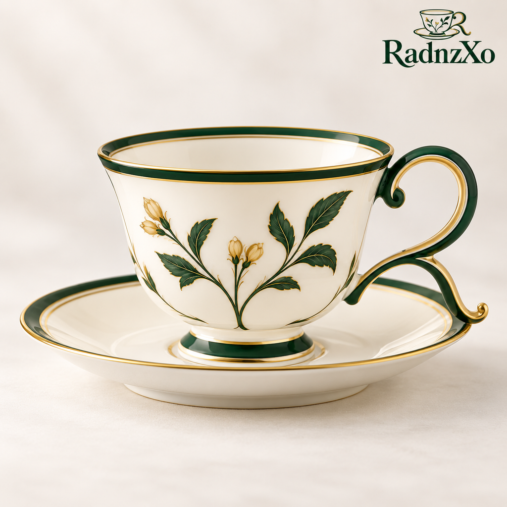 RadnzXo™ Forest Green Botanical Teacup & Saucer