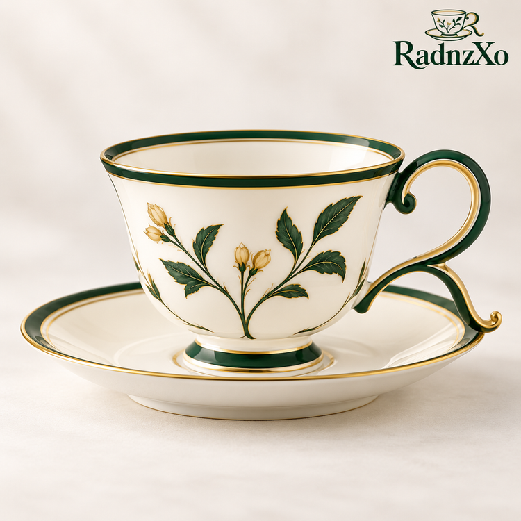 RadnzXo™ Forest Green Botanical Teacup & Saucer