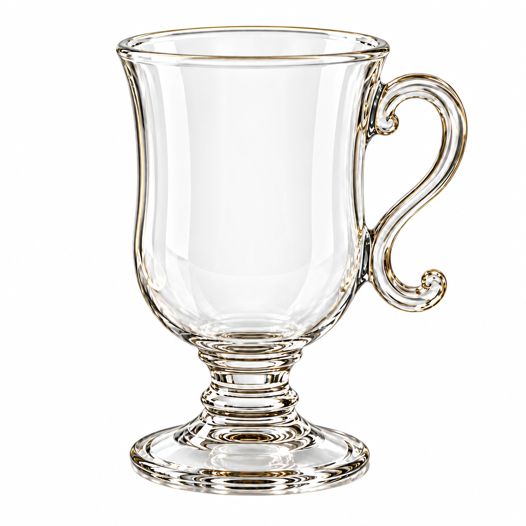 Footed glass milk tea mug close product view