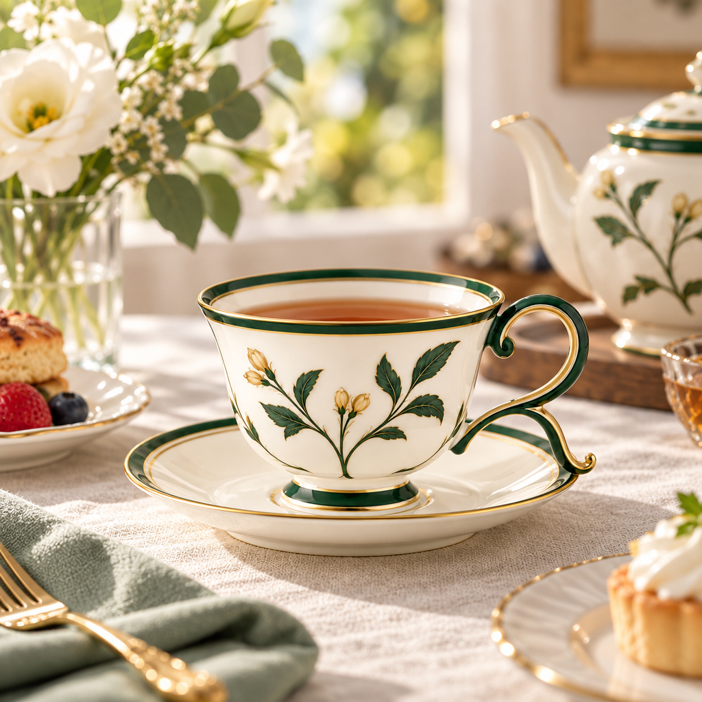 RadnzXo™ Forest Green Botanical Teacup & Saucer