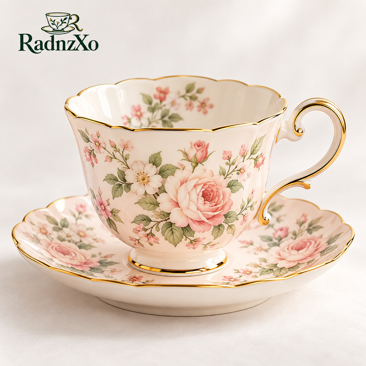 RadnzXo Blush Rose Scalloped Teacup and Saucer