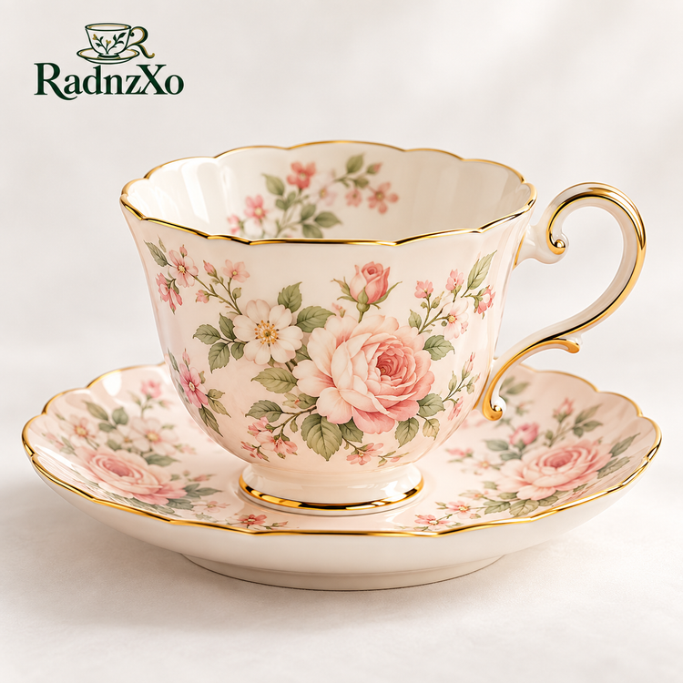 RadnzXo™ Blush Rose Scalloped Teacup & Saucer