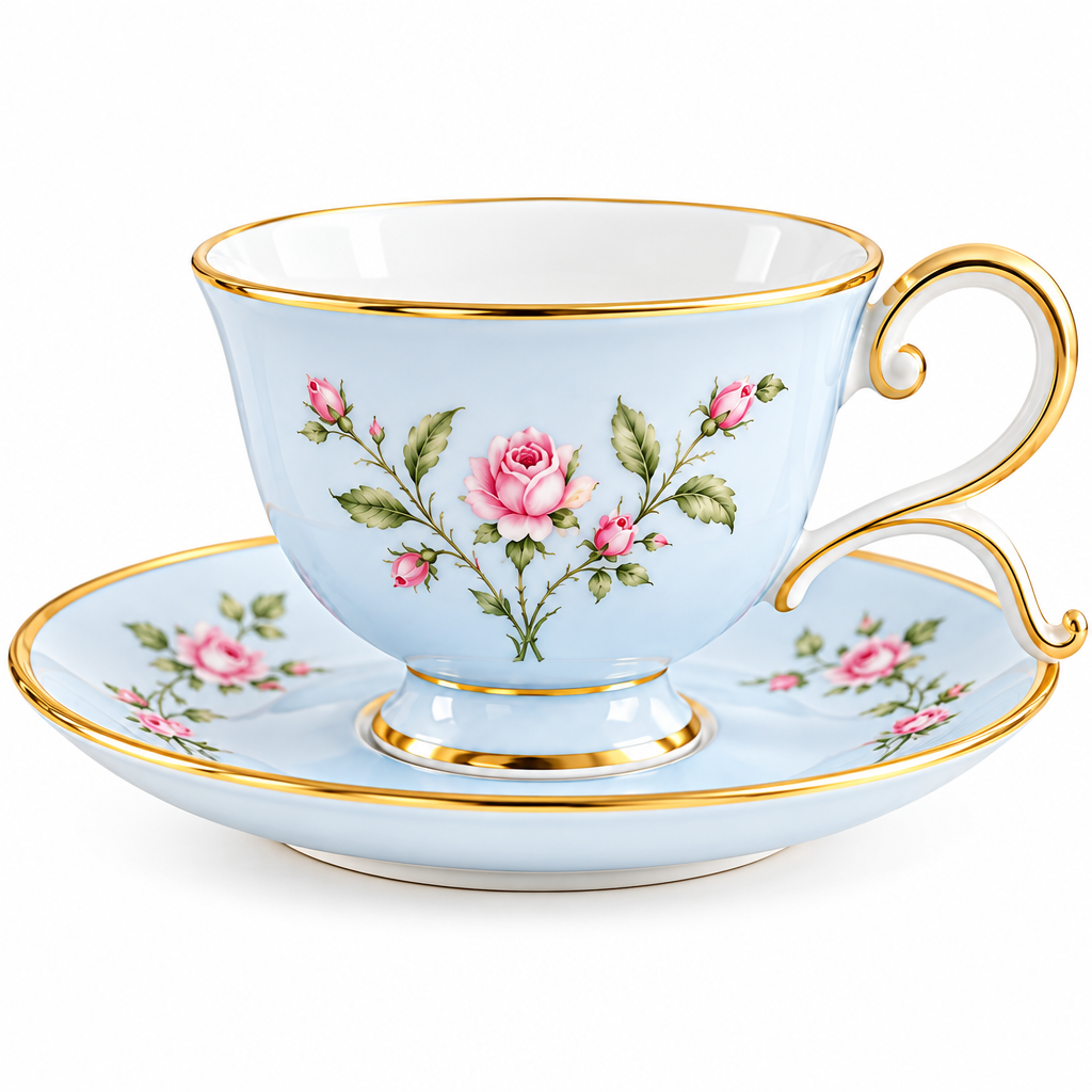 RadnzXo™ Powder Blue Rose Teacup & Saucer