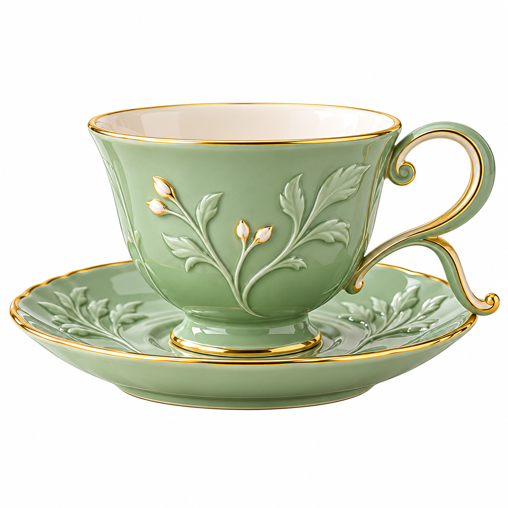 RadnzXo™ Sage Botanical Embossed Teacup & Saucer