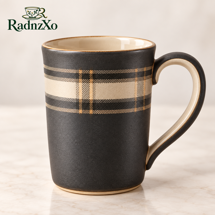 RadnzXo™ Charcoal Tartan Ceramic Mug