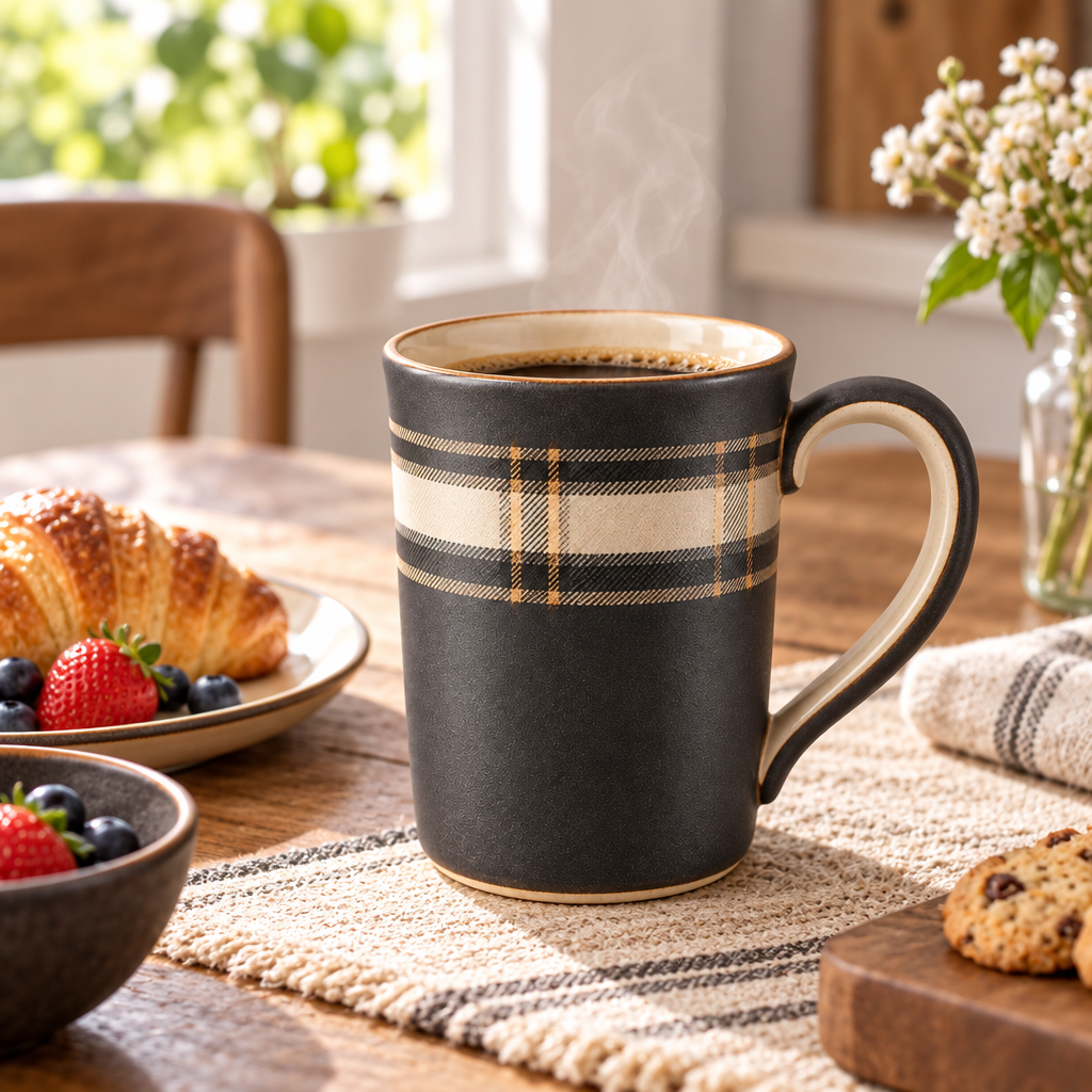 RadnzXo™ Charcoal Tartan Ceramic Mug
