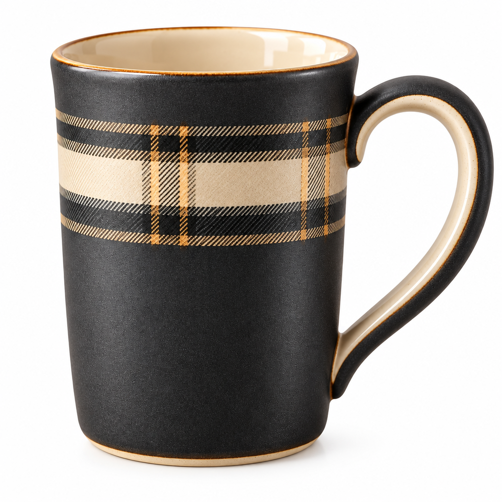 RadnzXo™ Charcoal Tartan Ceramic Mug