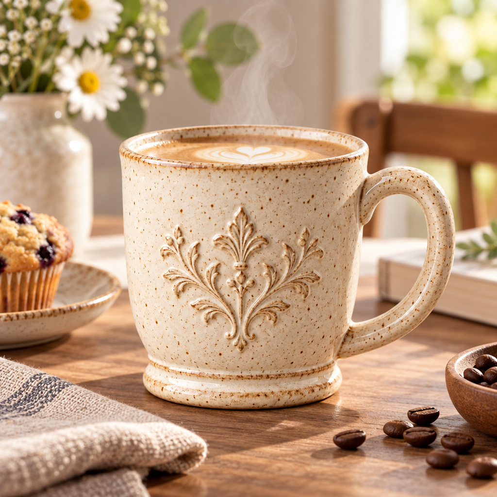RadnzXo™ Oatmeal Speckled Embossed Mug