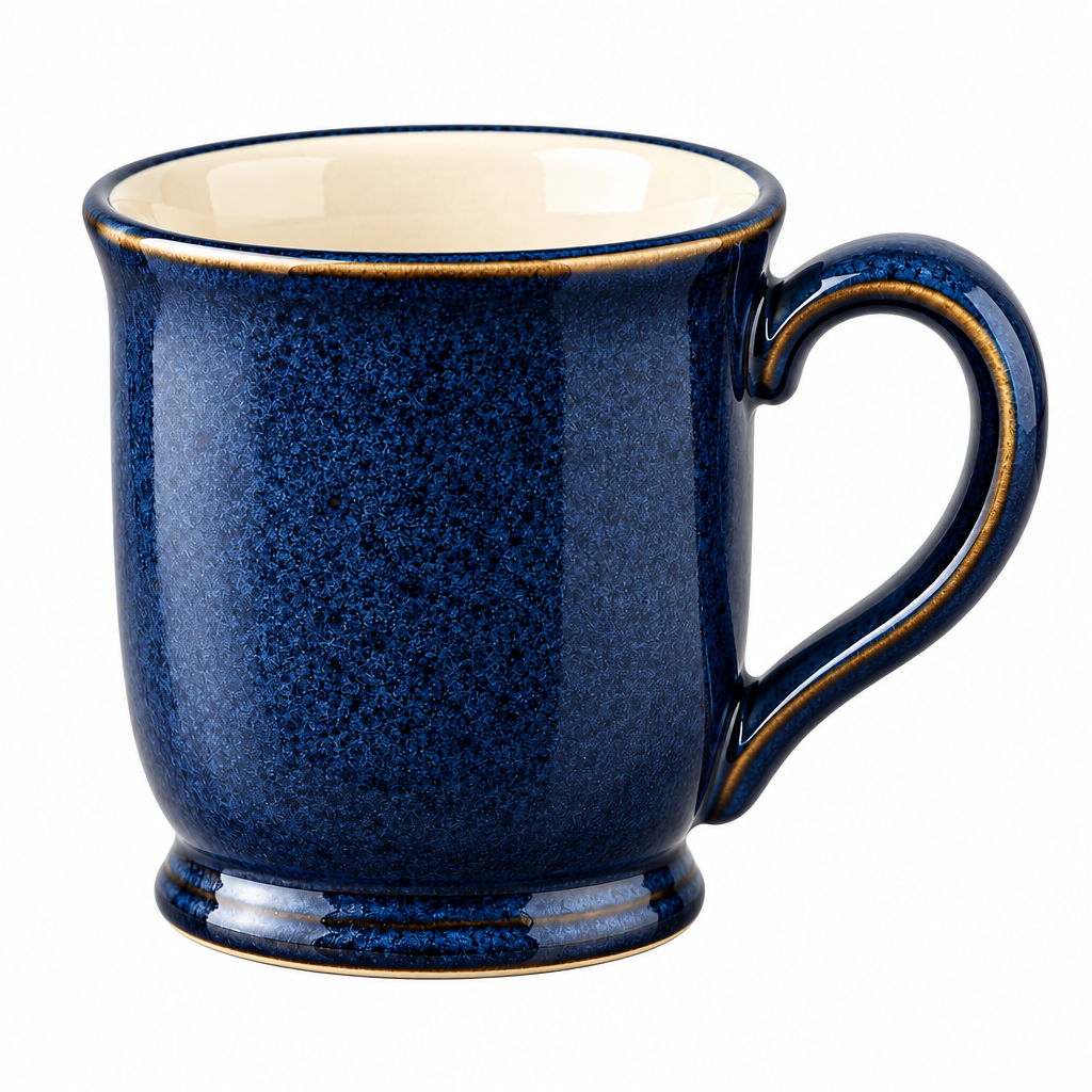 Deep navy glazed mug close view