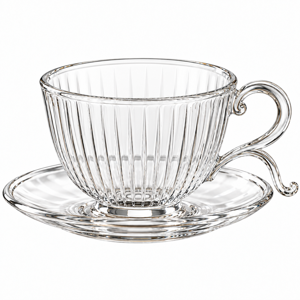 RadnzXo™ Ribbed Glass Cappuccino Cup & Saucer